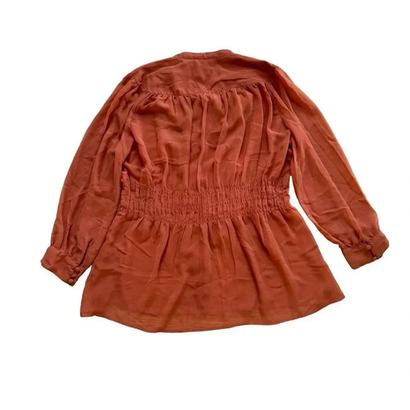 ASOS Orange Sheer Blouse Top Long Sleeve Neck Tie Smocked 14 - Picture 2 of 11